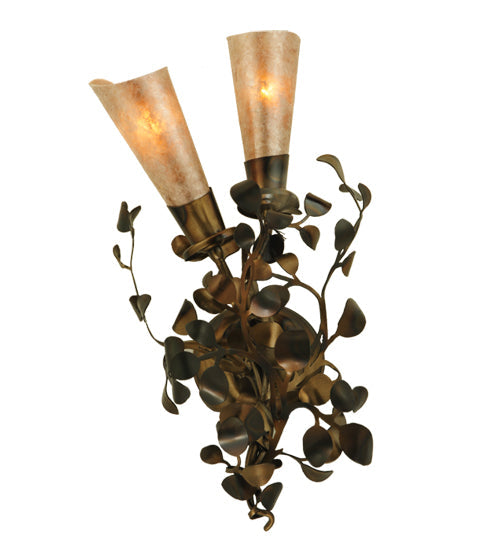 Meyda Lighting Vinca Vine 10" 2-Light Dark Burnished Antique Copper Wall Sconce With Silver Mica Shade Glass