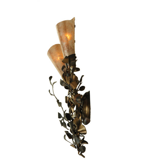 Meyda Lighting Vinca Vine 10" 2-Light Dark Burnished Antique Copper Wall Sconce With Silver Mica Shade Glass