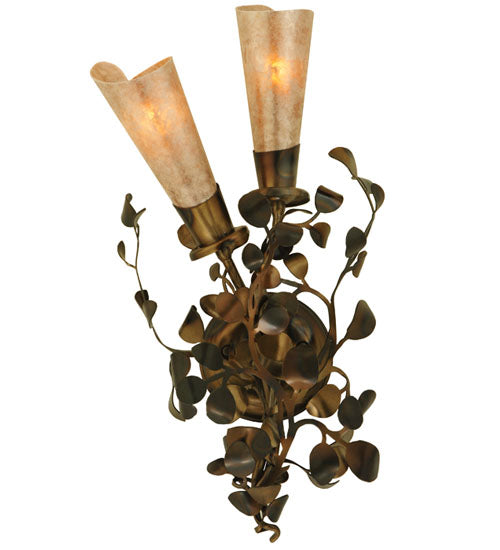 Meyda Lighting Vinca Vine 10" 2-Light Dark Burnished Antique Copper Wall Sconce With Silver Mica Shade Glass