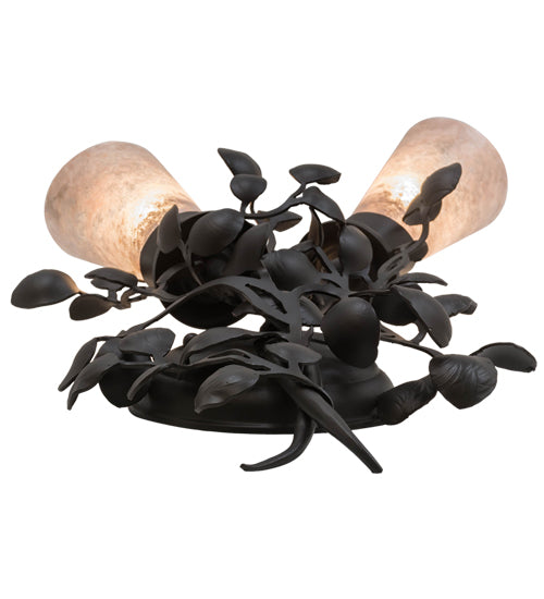Meyda Lighting Vinca Vine 10" 2-Light Wrought Iron Wall Sconce With Silver Mica Shade Glass