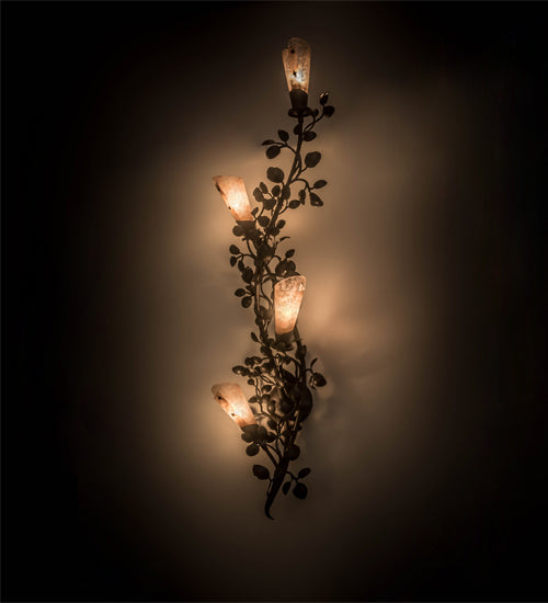 Meyda Lighting Vinca Vine 12" 4-Light Wrought Iron Wall Sconce With Silver Mica Shade Glass