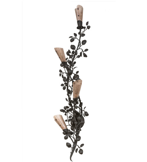 Meyda Lighting Vinca Vine 12" 4-Light Wrought Iron Wall Sconce With Silver Mica Shade Glass