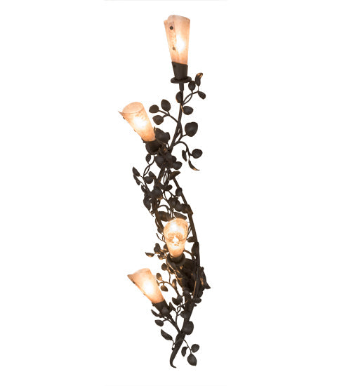 Meyda Lighting Vinca Vine 12" 4-Light Wrought Iron Wall Sconce With Silver Mica Shade Glass