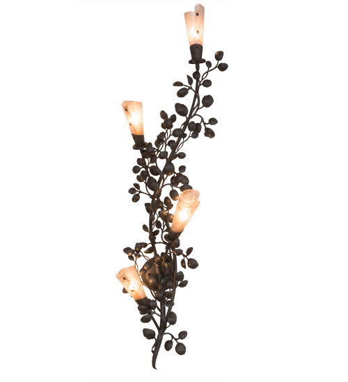 Meyda Lighting Vinca Vine 12" 4-Light Wrought Iron Wall Sconce With Silver Mica Shade Glass