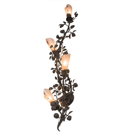 Meyda Lighting Vinca Vine 12" 4-Light Wrought Iron Wall Sconce With Silver Mica Shade Glass