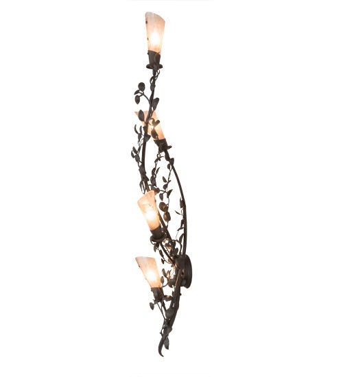 Meyda Lighting Vinca Vine 12" 4-Light Wrought Iron Wall Sconce With Silver Mica Shade Glass