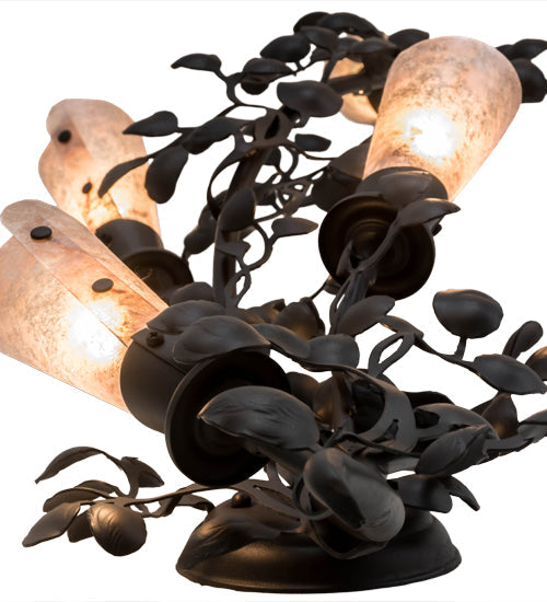 Meyda Lighting Vinca Vine 12" 4-Light Wrought Iron Wall Sconce With Silver Mica Shade Glass