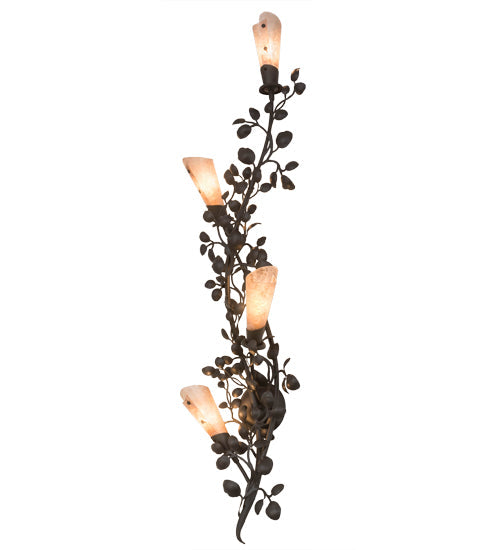 Meyda Lighting Vinca Vine 12" 4-Light Wrought Iron Wall Sconce With Silver Mica Shade Glass