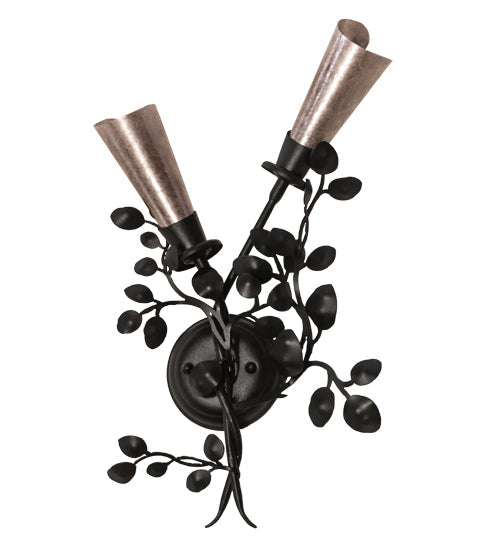 Meyda Lighting Vinca Vine 15" 2-Light Textured Black Wall Sconce With Silver Mica Shade Glass