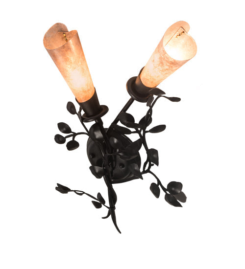 Meyda Lighting Vinca Vine 15" 2-Light Textured Black Wall Sconce With Silver Mica Shade Glass