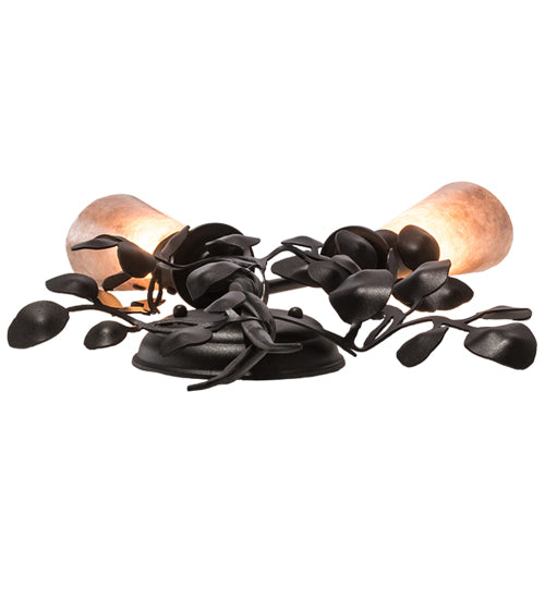 Meyda Lighting Vinca Vine 15" 2-Light Textured Black Wall Sconce With Silver Mica Shade Glass