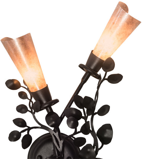 Meyda Lighting Vinca Vine 15" 2-Light Textured Black Wall Sconce With Silver Mica Shade Glass