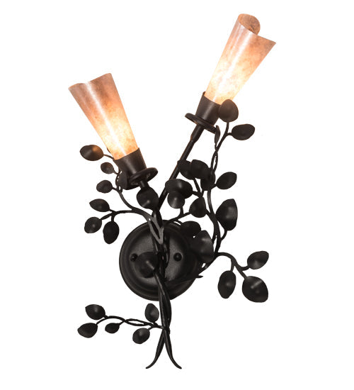 Meyda Lighting Vinca Vine 15" 2-Light Textured Black Wall Sconce With Silver Mica Shade Glass