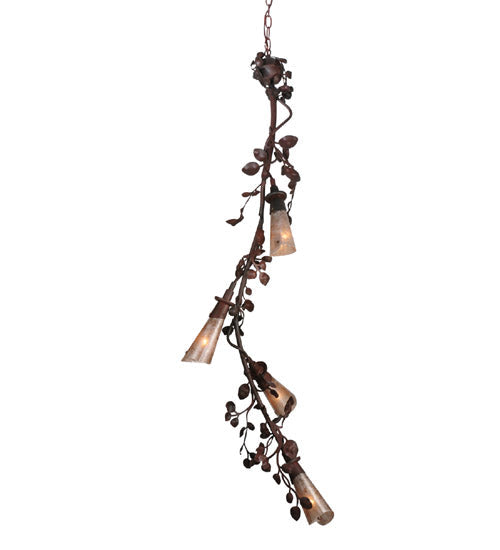 Meyda Lighting Vinca Vine 16" 4-Light Rust Over Wrought Iron Chandelier With Silver Mica Shade Glass