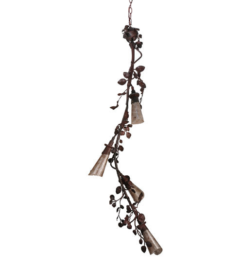 Meyda Lighting Vinca Vine 16" 4-Light Rust Over Wrought Iron Chandelier With Silver Mica Shade Glass