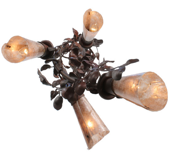 Meyda Lighting Vinca Vine 16" 4-Light Rust Over Wrought Iron Chandelier With Silver Mica Shade Glass