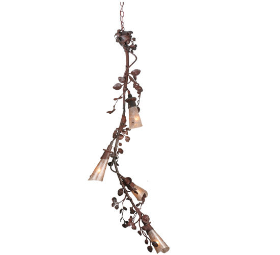 Meyda Lighting Vinca Vine 16" 4-Light Rust Over Wrought Iron Chandelier With Silver Mica Shade Glass