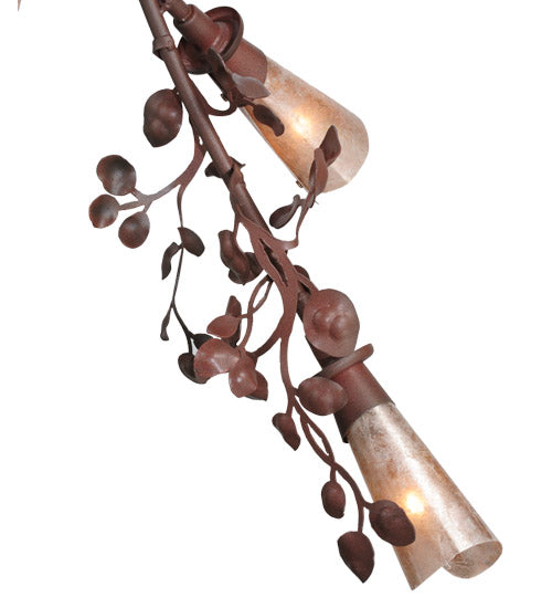 Meyda Lighting Vinca Vine 16" 4-Light Rust Over Wrought Iron Chandelier With Silver Mica Shade Glass