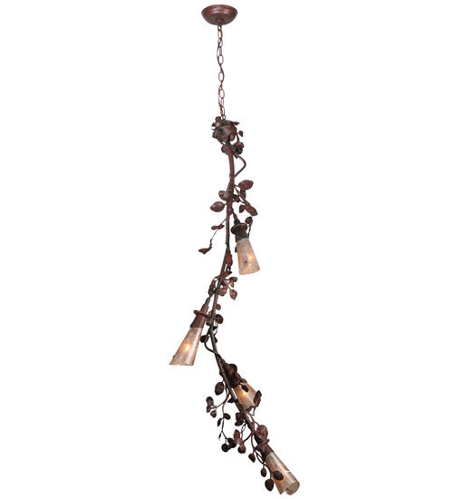 Meyda Lighting Vinca Vine 16" 4-Light Rust Over Wrought Iron Chandelier With Silver Mica Shade Glass