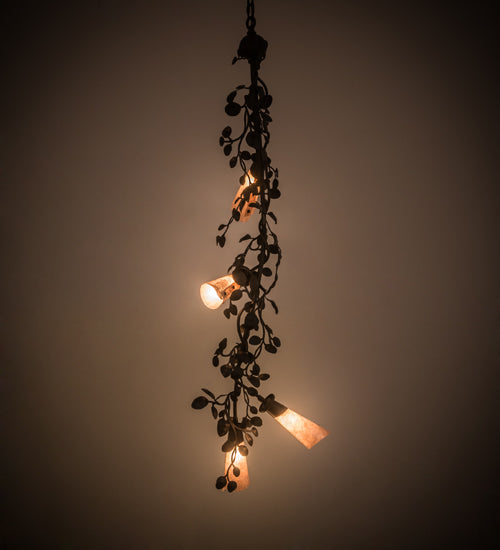 Meyda Lighting Vinca Vine 16" 4-Light Textured Black Chandelier With Silver Mica Shade Glass
