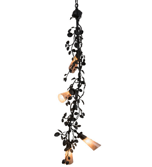 Meyda Lighting Vinca Vine 16" 4-Light Textured Black Chandelier With Silver Mica Shade Glass