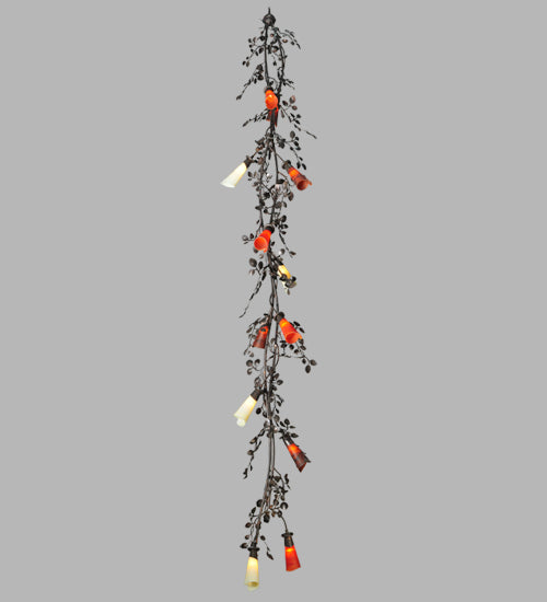 Meyda Lighting Vinca Vine 22" 12-Light Copper Rust Chandelier With Ivory and Coral Shade Glass