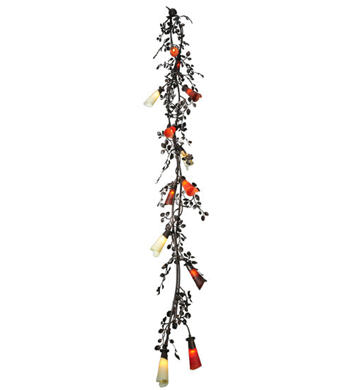 Meyda Lighting Vinca Vine 22" 12-Light Copper Rust Chandelier With Ivory and Coral Shade Glass