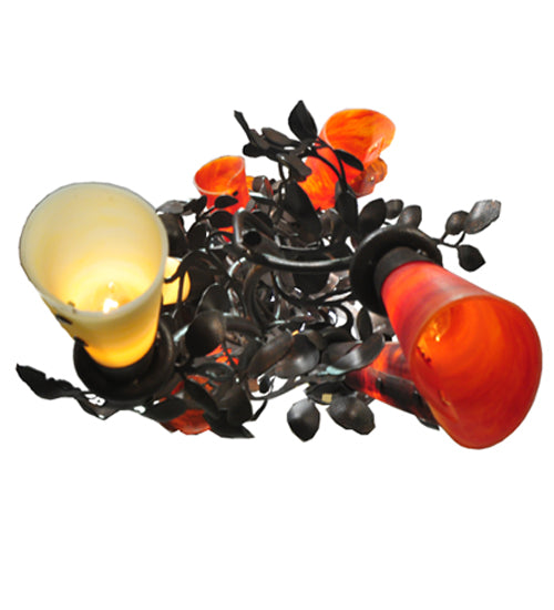 Meyda Lighting Vinca Vine 22" 12-Light Copper Rust Chandelier With Ivory and Coral Shade Glass