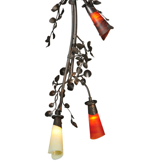 Meyda Lighting Vinca Vine 22" 12-Light Copper Rust Chandelier With Ivory and Coral Shade Glass