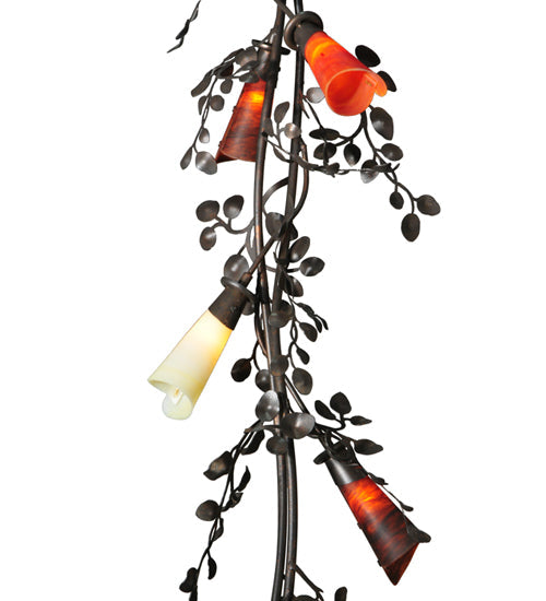 Meyda Lighting Vinca Vine 22" 12-Light Copper Rust Chandelier With Ivory and Coral Shade Glass