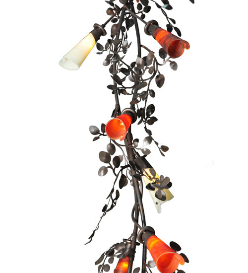 Meyda Lighting Vinca Vine 22" 12-Light Copper Rust Chandelier With Ivory and Coral Shade Glass