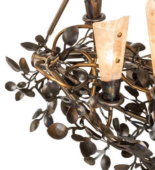Meyda Lighting Vinca Vine 34" 7-Light Dark Burnished Antique Copper Chandelier With Silver Mica Shade Glass
