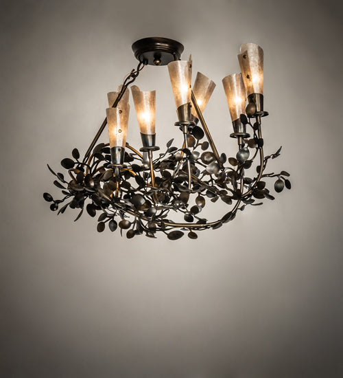 Meyda Lighting Vinca Vine 34" 7-Light Dark Burnished Antique Copper Chandelier With Silver Mica Shade Glass