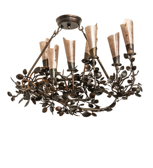 Meyda Lighting Vinca Vine 34" 7-Light Dark Burnished Antique Copper Chandelier With Silver Mica Shade Glass