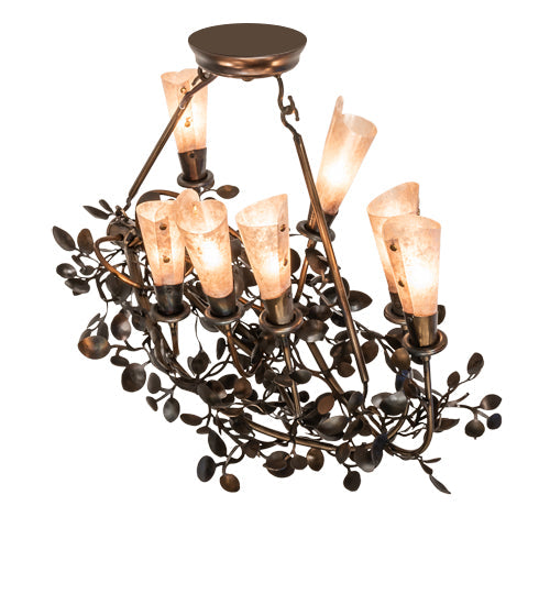 Meyda Lighting Vinca Vine 34" 7-Light Dark Burnished Antique Copper Chandelier With Silver Mica Shade Glass