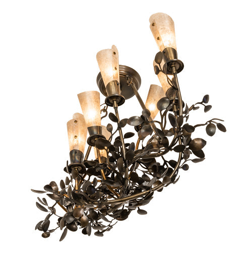 Meyda Lighting Vinca Vine 34" 7-Light Dark Burnished Antique Copper Chandelier With Silver Mica Shade Glass