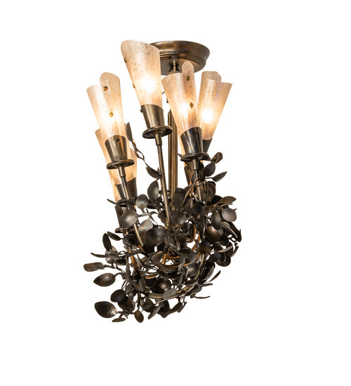 Meyda Lighting Vinca Vine 34" 7-Light Dark Burnished Antique Copper Chandelier With Silver Mica Shade Glass