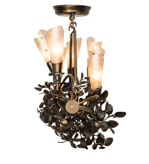 Meyda Lighting Vinca Vine 34" 7-Light Dark Burnished Antique Copper Chandelier With Silver Mica Shade Glass