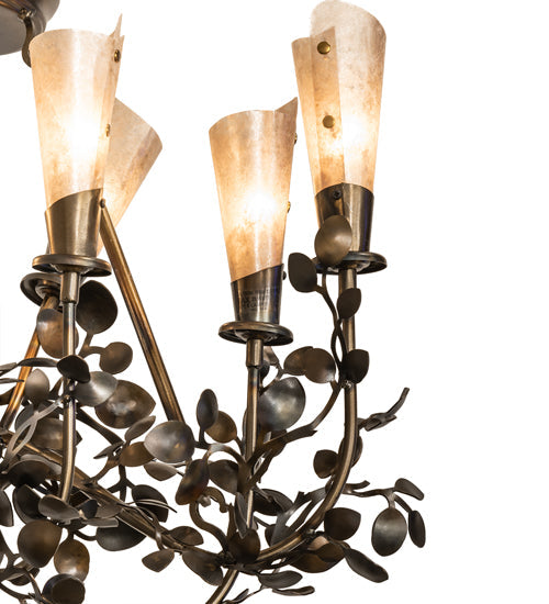Meyda Lighting Vinca Vine 34" 7-Light Dark Burnished Antique Copper Chandelier With Silver Mica Shade Glass