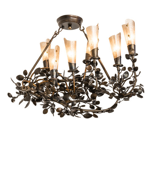 Meyda Lighting Vinca Vine 34" 7-Light Dark Burnished Antique Copper Chandelier With Silver Mica Shade Glass