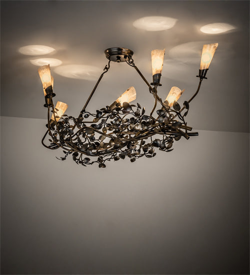 Meyda Lighting Vinca Vine 46" 7-Light Dark Burnished Antique Copper Chandelier With Silver Mica Shade Glass
