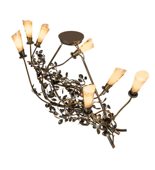 Meyda Lighting Vinca Vine 46" 7-Light Dark Burnished Antique Copper Chandelier With Silver Mica Shade Glass