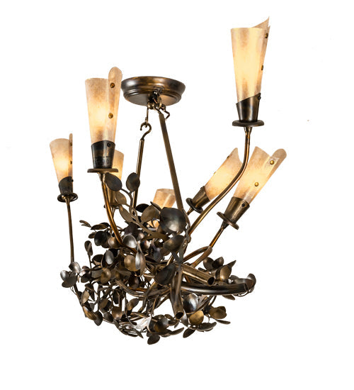 Meyda Lighting Vinca Vine 46" 7-Light Dark Burnished Antique Copper Chandelier With Silver Mica Shade Glass