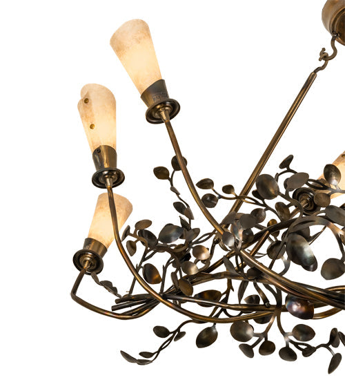 Meyda Lighting Vinca Vine 46" 7-Light Dark Burnished Antique Copper Chandelier With Silver Mica Shade Glass