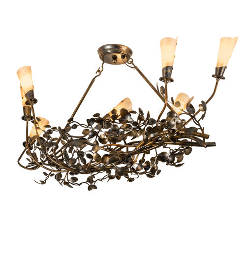 Meyda Lighting Vinca Vine 46" 7-Light Dark Burnished Antique Copper Chandelier With Silver Mica Shade Glass