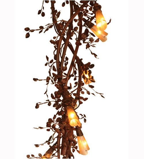 Meyda Lighting Vinca Vine 54" 30-Light Rust Over Wrought Iron Chandelier With Silver Mica Shade Glass