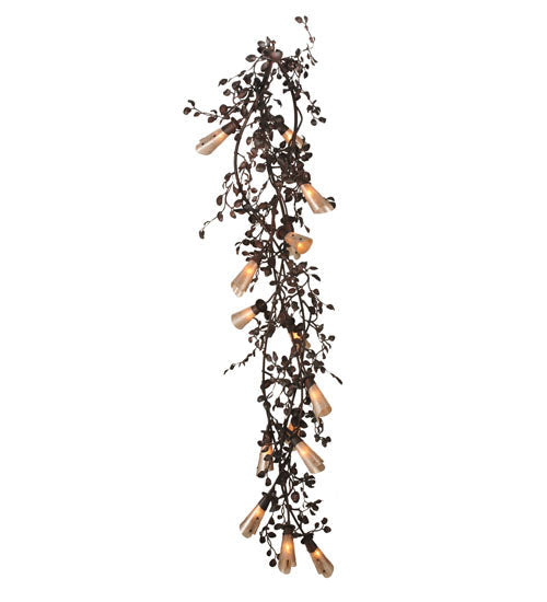 Meyda Lighting Vinca Vine 54" 30-Light Rust Over Wrought Iron Chandelier With Silver Mica Shade Glass