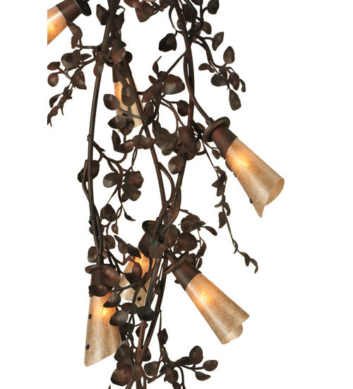 Meyda Lighting Vinca Vine 54" 30-Light Rust Over Wrought Iron Chandelier With Silver Mica Shade Glass