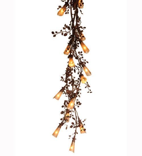 Meyda Lighting Vinca Vine 54" 30-Light Rust Over Wrought Iron Chandelier With Silver Mica Shade Glass