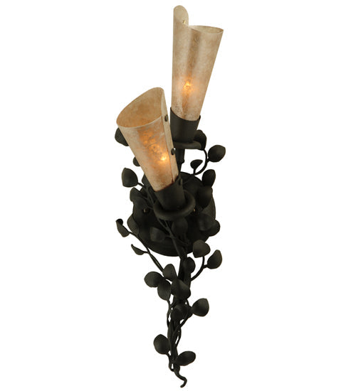 Meyda Lighting Vinca Vine 6" 2-Light Old Wrought Iron Wall Sconce With Silver Mica Shade Glass